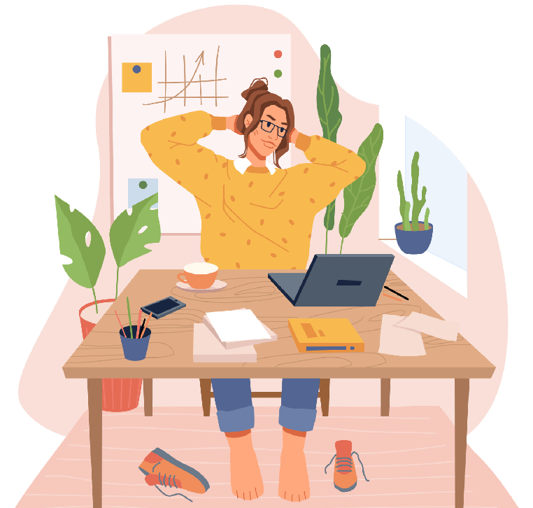 Illustration d'une Salarié détendue qui à son bureau